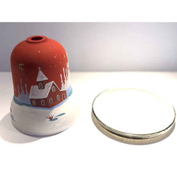 Christmas Fairy Light Tea Light Handpainted Glass Village Holder Bell Shaped 6” - Picture 11 of 11